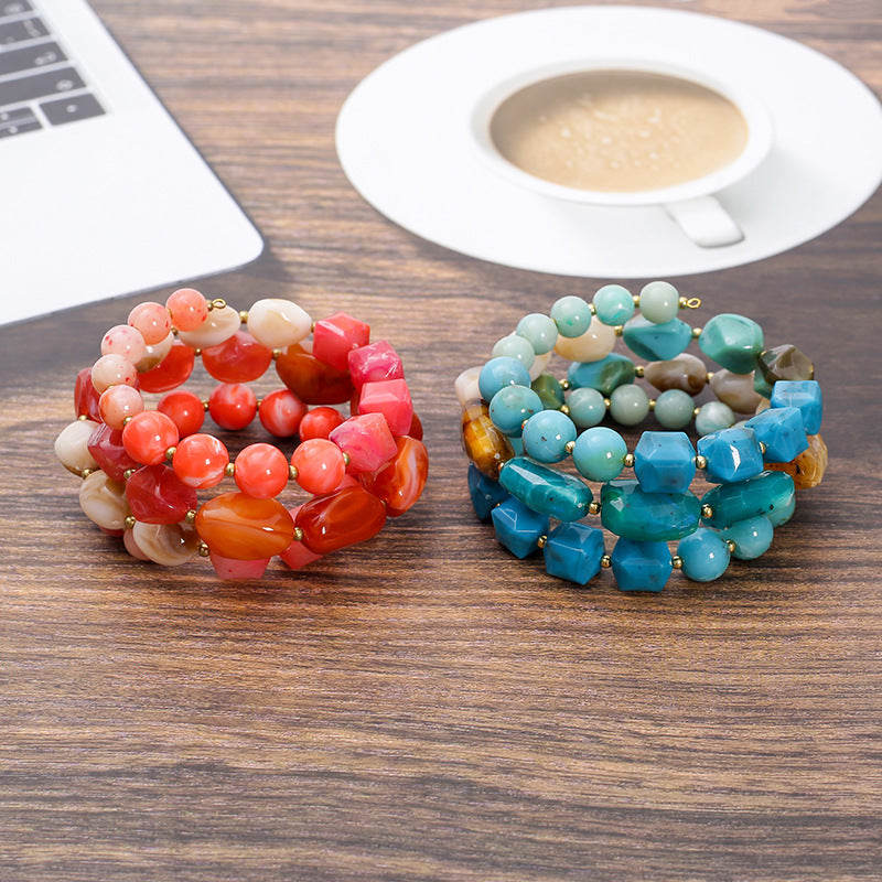 Wholesale Bohemian acrylic beaded bracelet multi-layered elastic bracelet